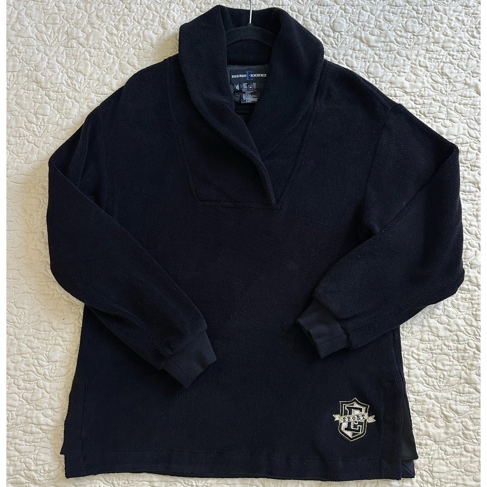 Escada Sport Sweater Fleece Black Pullover Women's Medium‎ Long Sleeve Logo